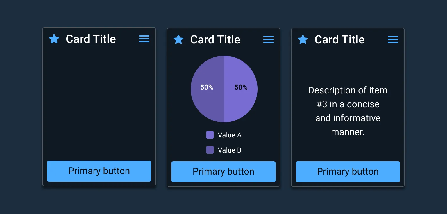 Do: Keep cards in a container the same size, and cards used in similar contexts across the application a consistent size.