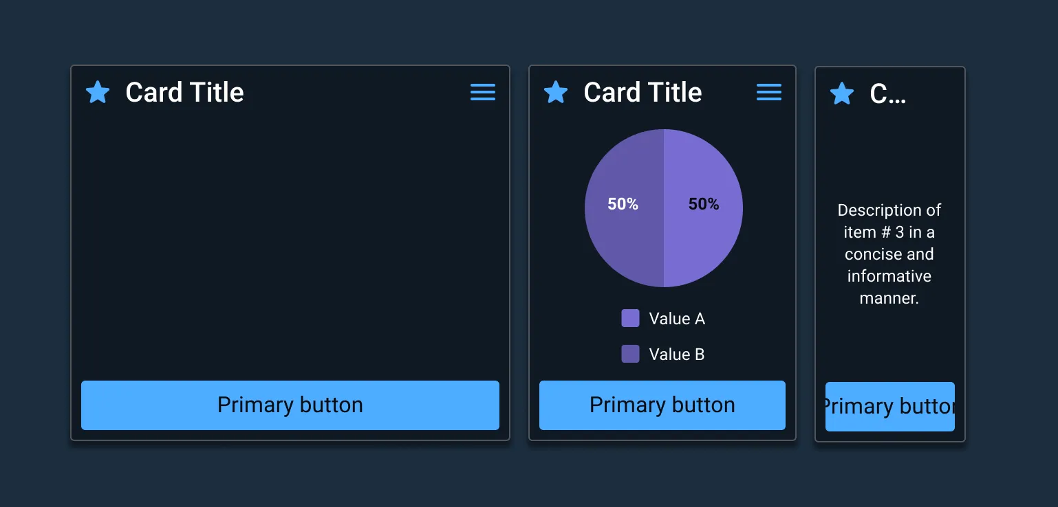 Don’t: Vary the size of cards in a group or container, or use different sized cards in similar situations across the application.